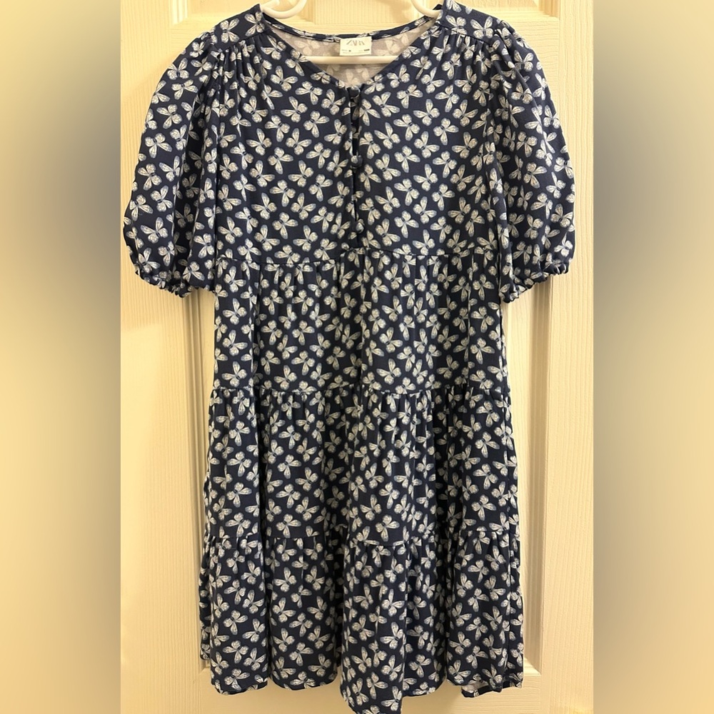Zara Butterfly Print Kids Dress - Navy